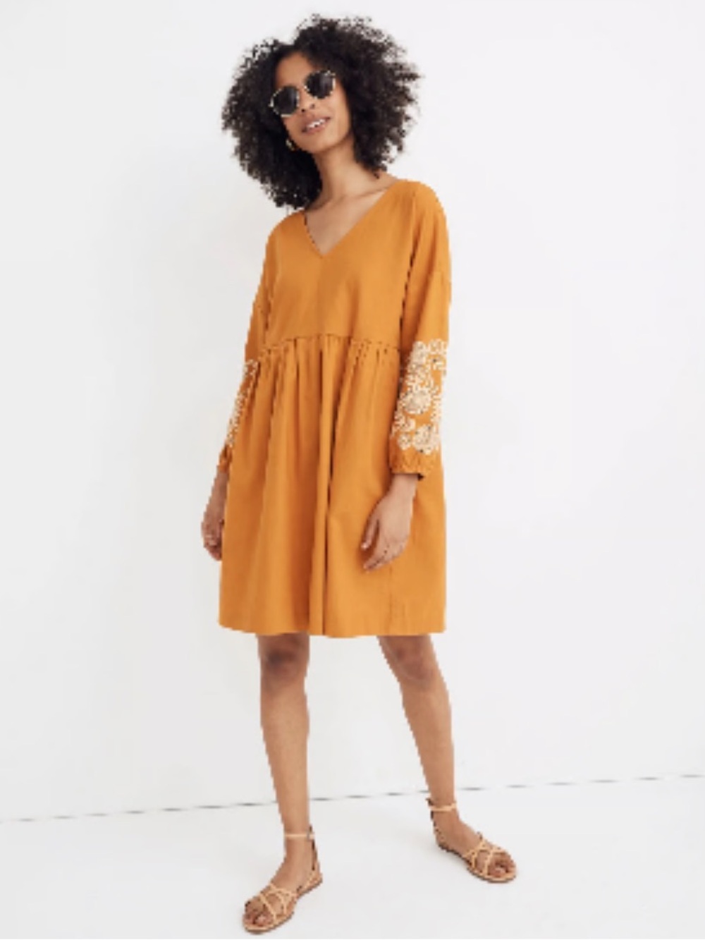 Madewell Women's Embroidered-Sleeve Popover Mini Dress - size XS